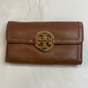 Tory Burch Brown Wallet with Gold Logo